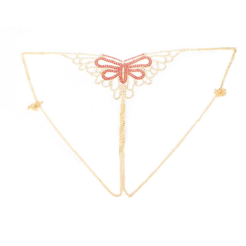 Red Butterfly Rhinestone Body Chain Bikini Bra for Nightclub and Beach