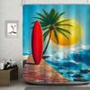 Beach Scenery Shower Curtain Bath Curtain Print Polyester Fabric Waterproof Bathroom Curtains With Hooks Bath Screen