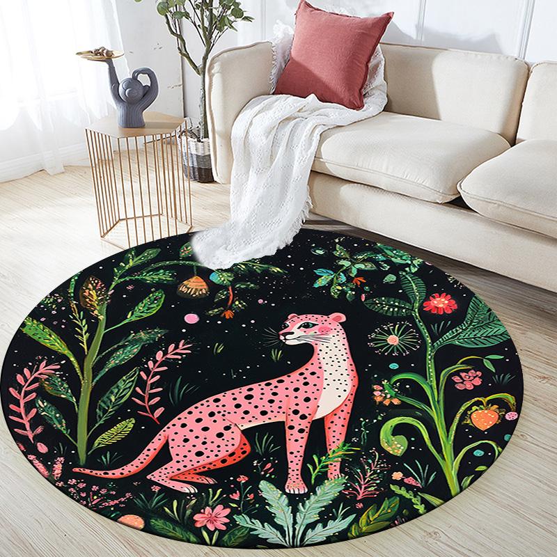 Pink Leopard Round Area Rug,Carpet Rug for Living Room Bedroom Sofa Playroom Decor,Non-slip Floor Mat