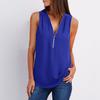 Women‘s Zipper V-Neck Sleeveless Casual Solid Tops  Blouse Loose Vest T-Shirts