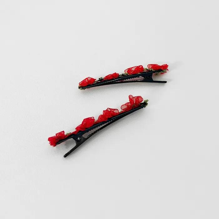 [2SET] lace red flower hair pin