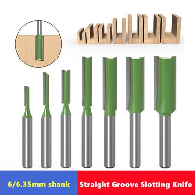 6mm 6.35mm Shank Straight Groove Trimming Cutter, 3 4 5 6 8 10 12mm Hard Alloy Trimming Slotting Woodworking Milling Cutter