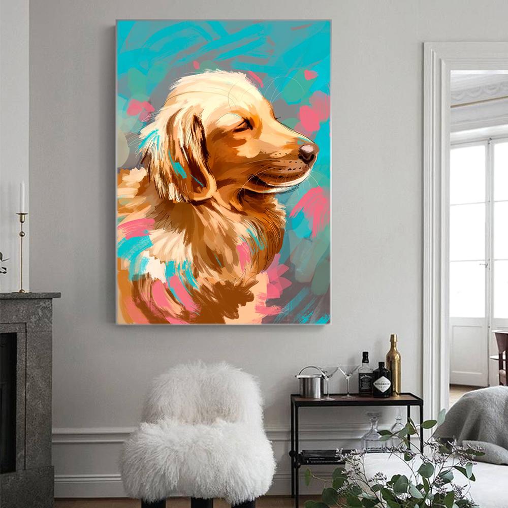 Golden Retriever, câine colorat, postere cu animale, artă de perete, imprimeuri pe pânză, tablouri moderne simple pentru sufragerie, imagini de decor interioară