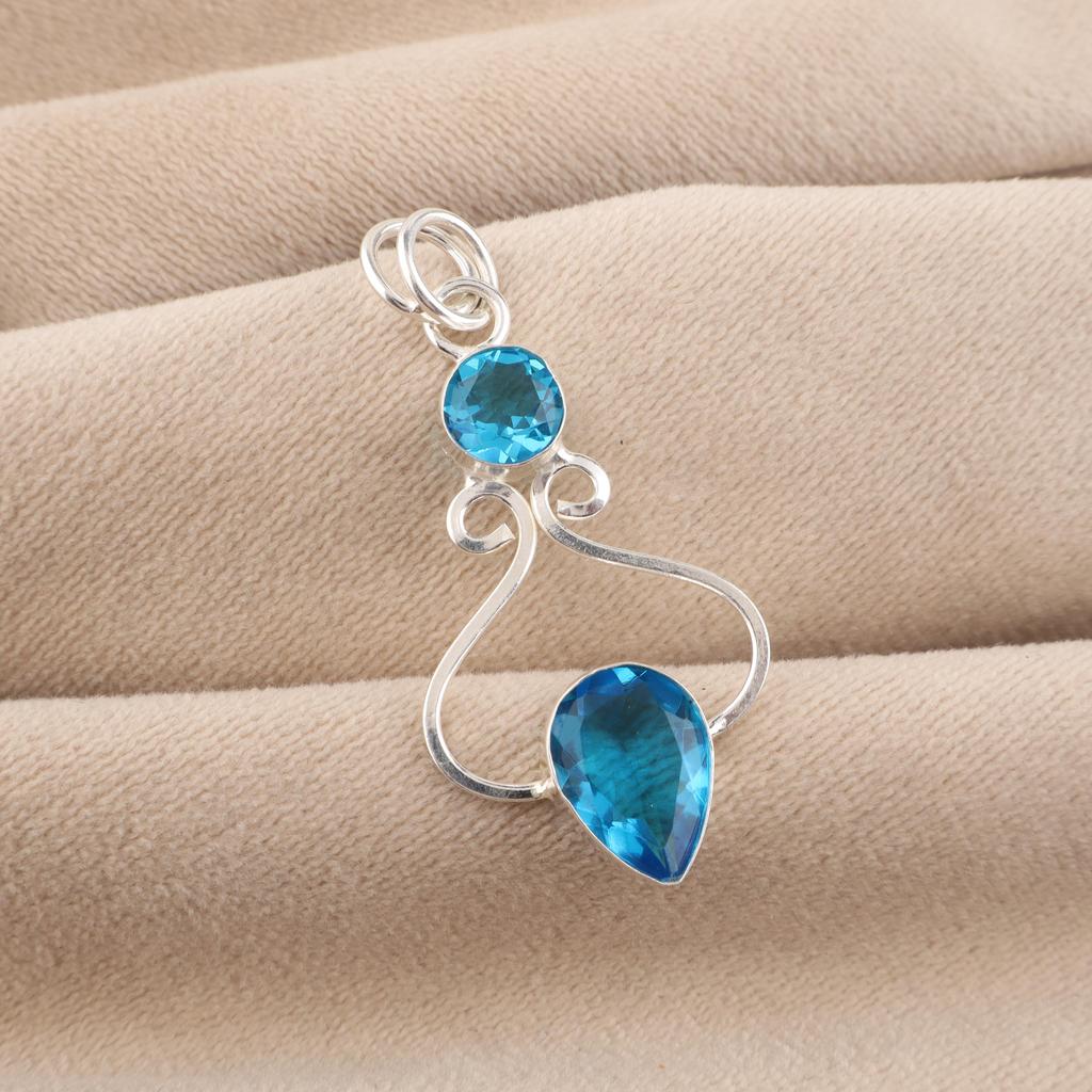 Schweizer Blautopas Edelstein 925 Sterling Silber Schmuck Statement Designer Anhänger 1,60" Für Geschenk PP-13-8