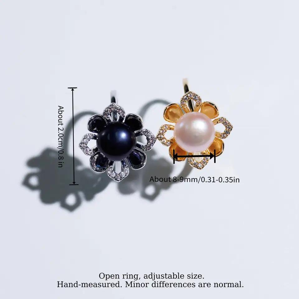 MYSOYA Adjustable Ring with 8-9mm White and Black Freshwater Pearls C485 US серебряный