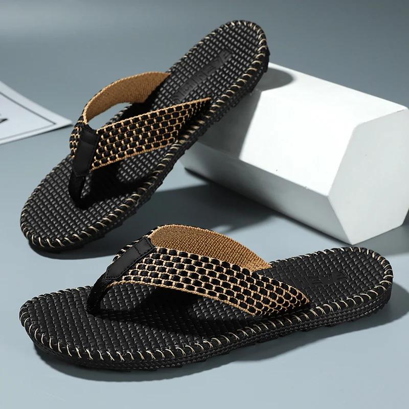 Fashion Men's flip flops summer new lightweight rubber woven slippers fashion casual outdoor sandals breathable anti slip beach shoes