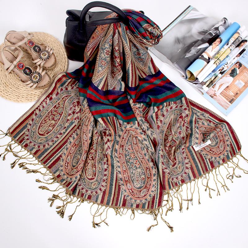 Long scarf Nepalese jacquard fringed cashew women's shawl scarf dual-purpose