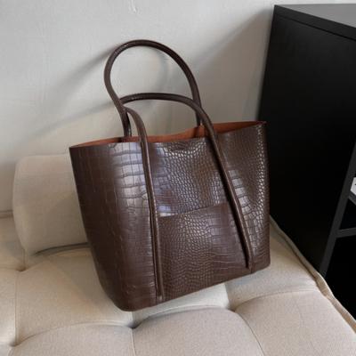 Crocodile Pattern Female Bag Set Large Capacity Shopping Shoulder Tote Bag Solid Color Soft PU Leather Tote Bag