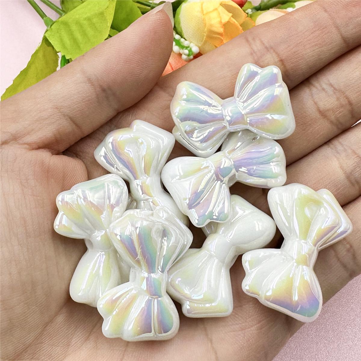 

Ювелирные аксессуары ярких цветов в форме банта, изготовление цепочки для телефона, материал ручной работы, свободные бусины, 7 шт., 20,6*30 мм, креативный акрил ручной работы белый