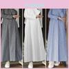 Vestido Islámico Musulmán para Mujer de Manga Larga Vestido Kaftán Casual a Rayas