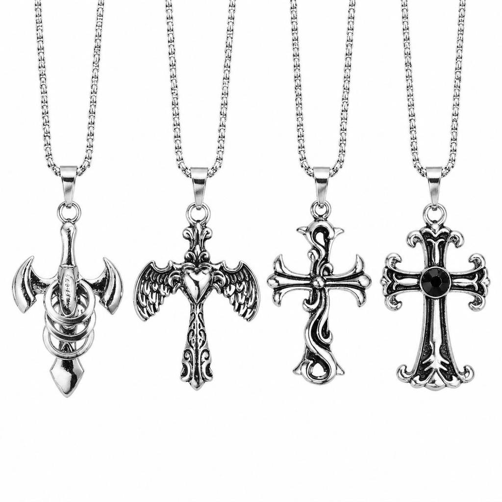 Punk Baroque Cross Necklace – Unisex Hip Hop Pendant Chain