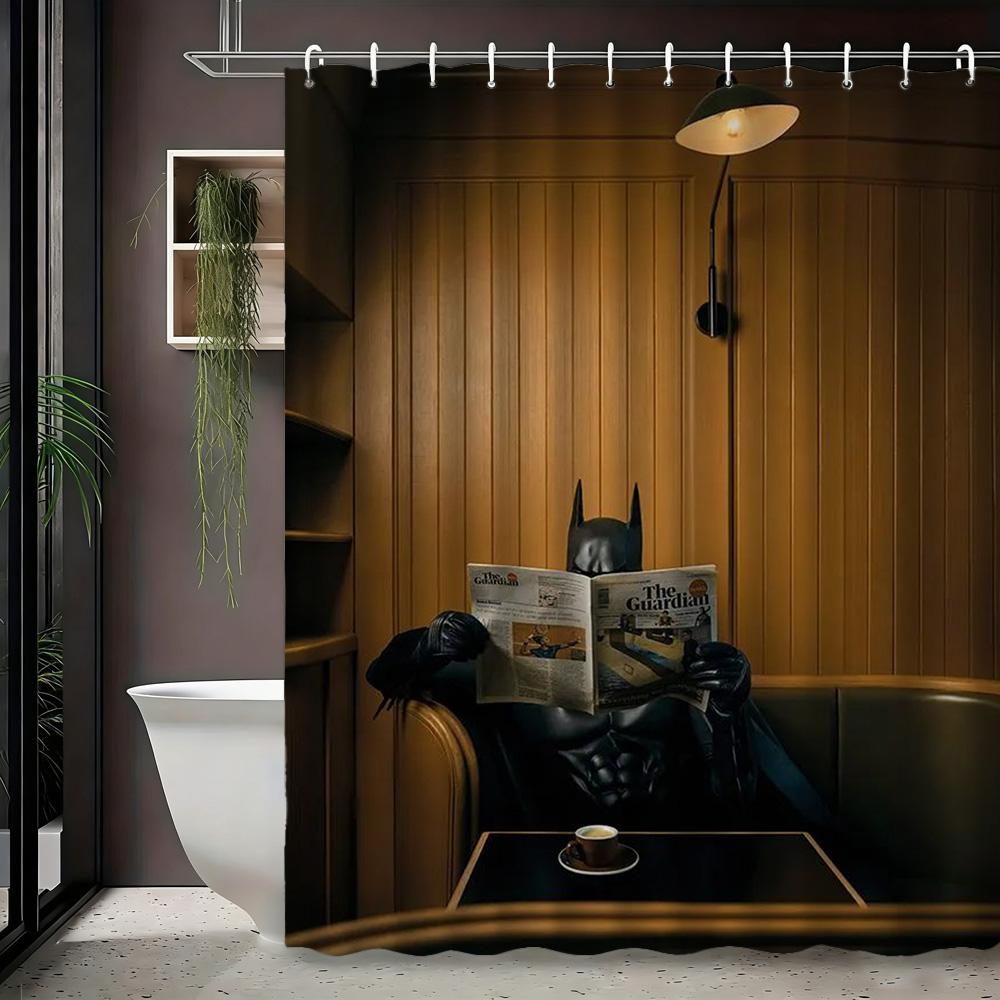 Batman & Harley Quinn Monochrome City Waterproof Shower Curtain, Superhero Bathroom Decor For Fans