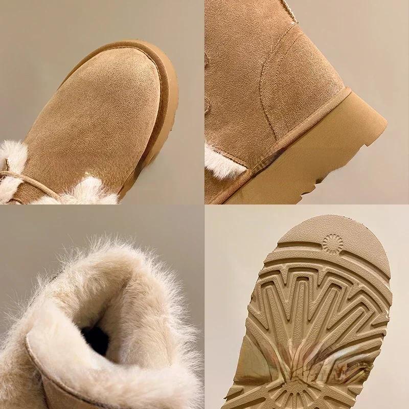 Fashion Platform Women's Boots Winter Short Plush Warm Snow Boots High Top Lace Up Ladies Mid-calf Boots Fashion Casual Flats Shoes