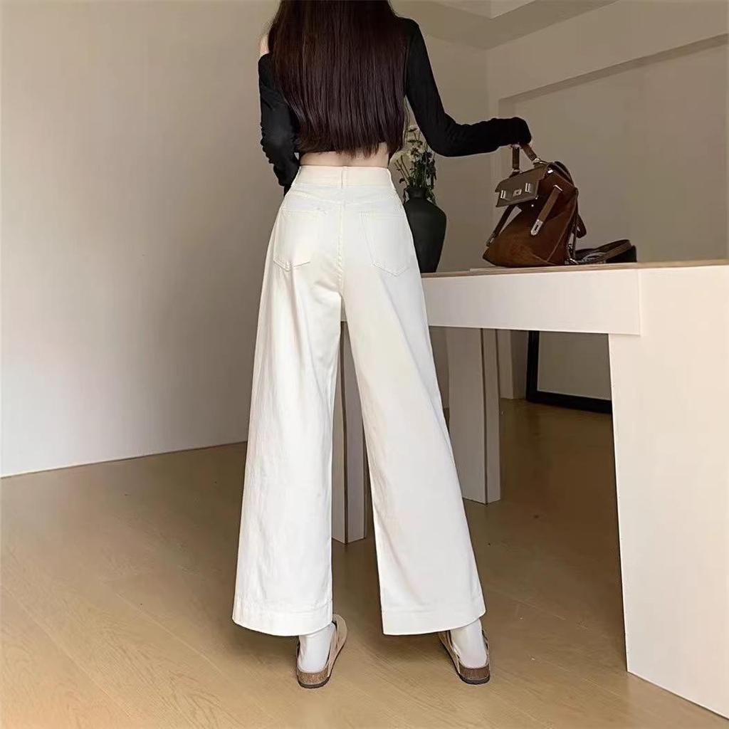 Women's Petite High-Waisted Cropped White Wide-Leg Jeans - Versatile, Slimming, Casual Summer Pants