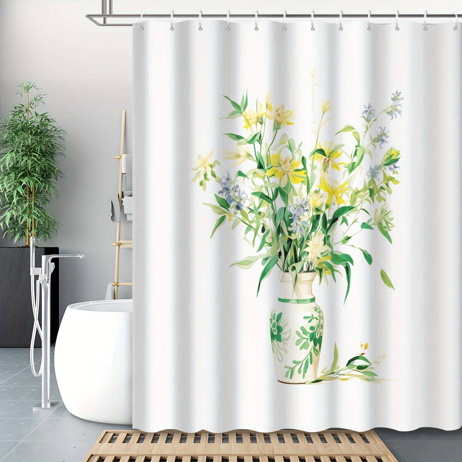 

Simple Green Vase Watercolor Flower Shower Curtain - Art Print Design, For Hotel & Apartment Bathroom Wall Decor W60H190(CM)-1 Pcs
