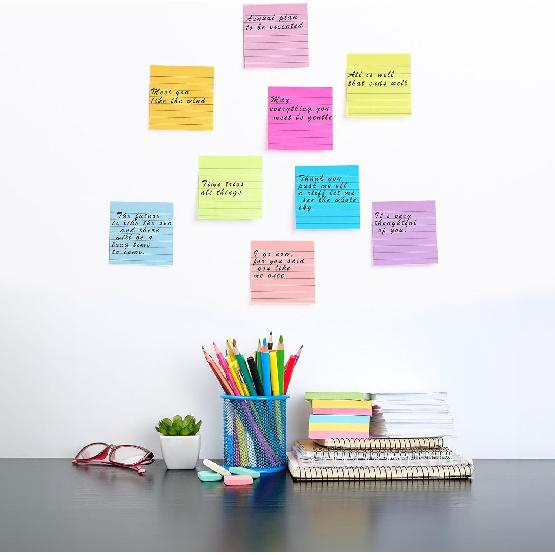 (24 Pack) Lined Sticky Notes 3x3 in Ruled Stickies Super Sticking Power Memo Pads,12 Bright Multi Colors Sticky Notes with Lines Self-Stick Note Pads