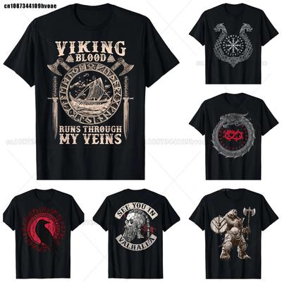 Wikingerblut fließt durch meine Adern Wikingerschiff T-Shirt Nordischer Stil Herren Oversized Kurzarm Oberteile T-Shirts Designer Kleidung
