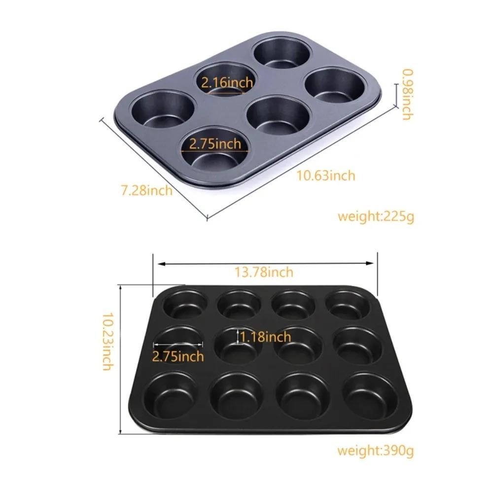 6 or 12 Cups Cupcake Pan Carbon Steel Bakeware Nonstick Brownie Cake Pan Easy Clean Dishwasher Safe for Oven Baking Cake Mold