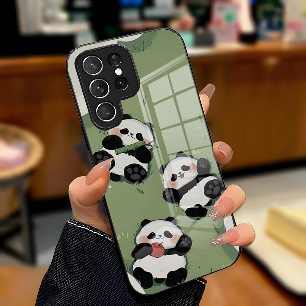 Cute Panda Phone Case For Samsung A25 A13 A33 5G A54 A36 A35 A56 A52 A14 Shockproof Glass Cover