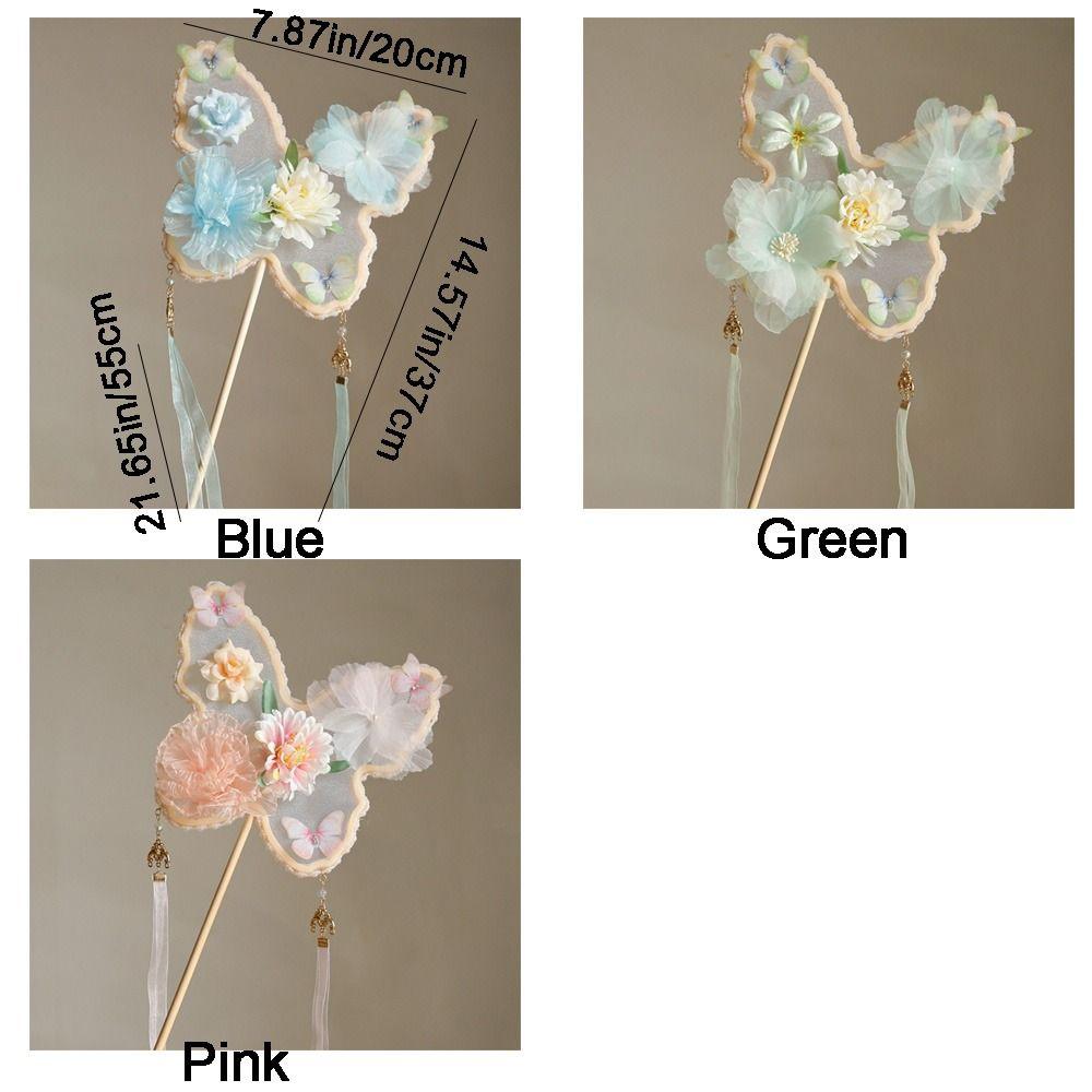 Long Handled Chinese Style Fan Handmade Dance Fan Ancient Flower Fan Artistic Performance