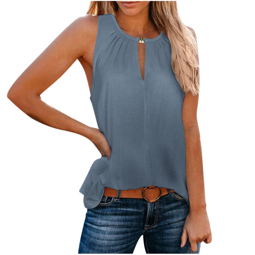 IHUASU Spring Summer Women's Fashion Elegant Design Sense Personality Buckle V-neck Solid Color Vest