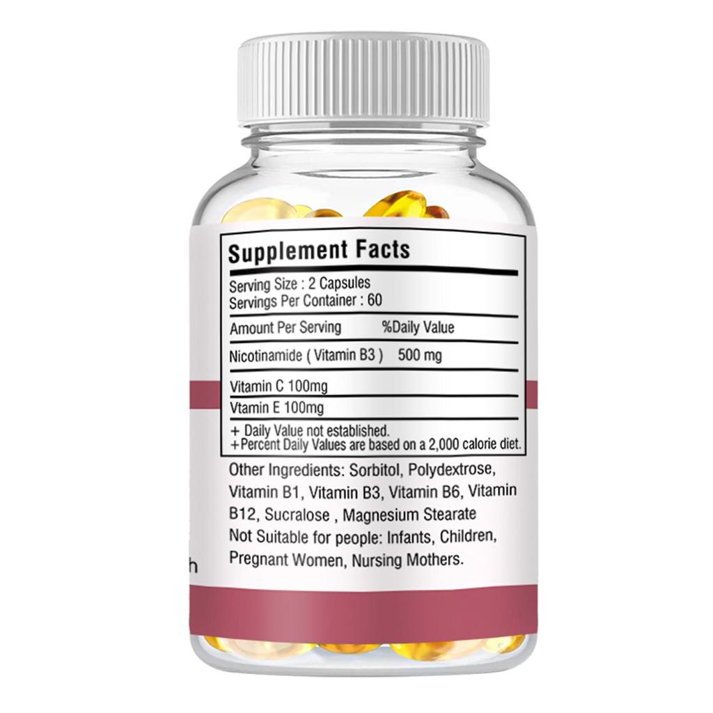 Nicotinamide, Vitamin B3 500 mg, antioxidant, reduces cell damage.
