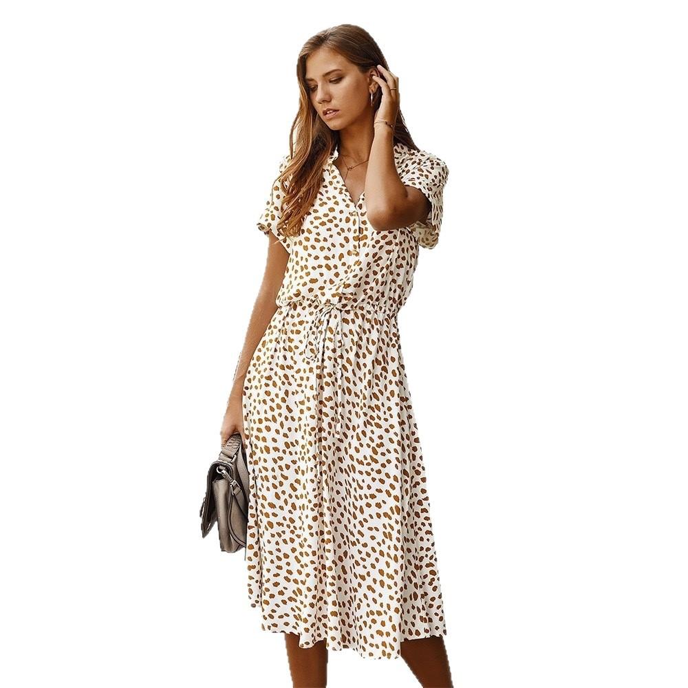 Europe, America 2026 summer new long dress V-neck temperament fresh button-tie polka dot dress