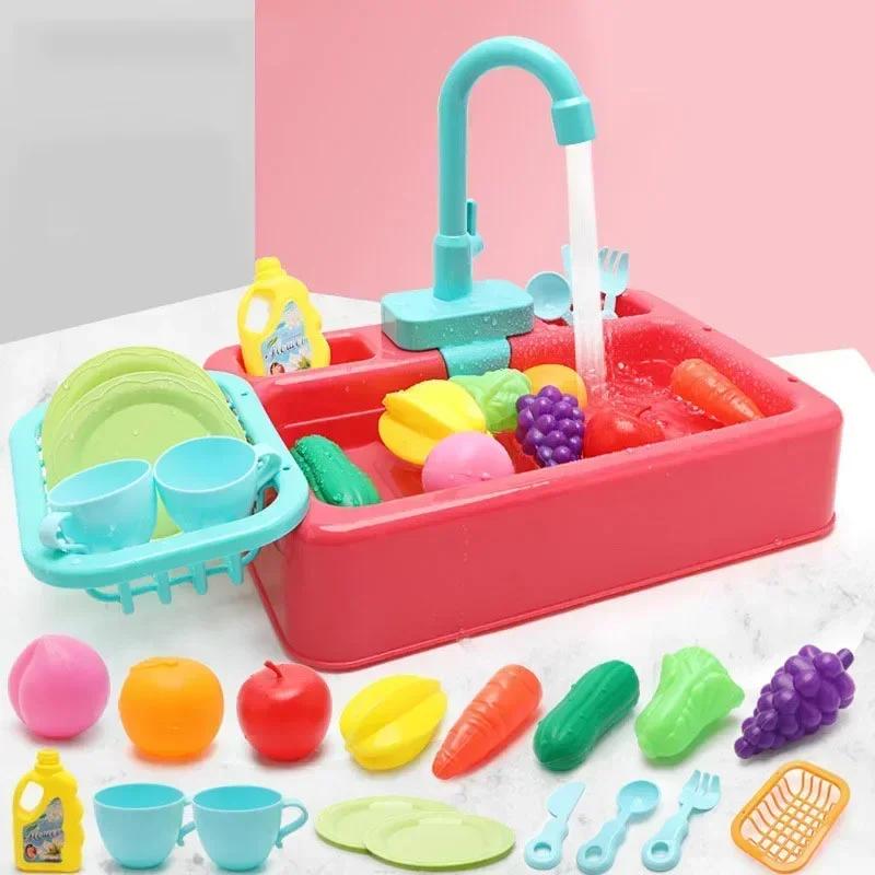 Toys Kitchen Toy Plastic Dish Wash Sink Playset Children Simulation Pretend Role Play Housework Kit Early Learning Educational for Children