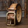 Men's Genuine Leather Belt Retro Distressed Pleated Copper Buckle Korean Style Casual Jeans Belt