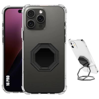 Case for iPhone 16 Pro - Shockproof - Anti-Scratch - Adjustable Stand - Black Metal - Flexible