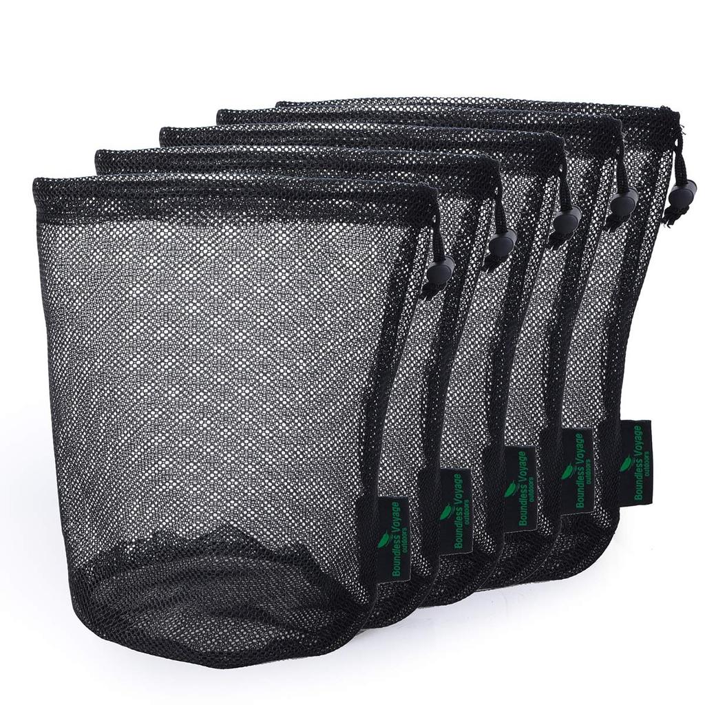 Boundless Voyage [Set of 5] Mesh Bag, Round Bottom, String Net Bag, Nylon Storage Pouch, Travel, Storage of Outdoor Adjustment
