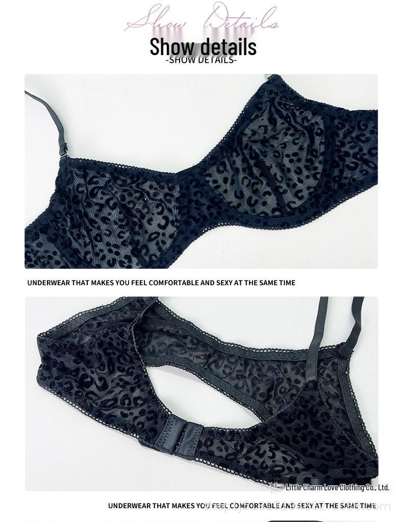 European Hot-Selling Leopard Print Mesh Lingerie Set with See-through Garter Belt & Leg Ring - Five-Piece.