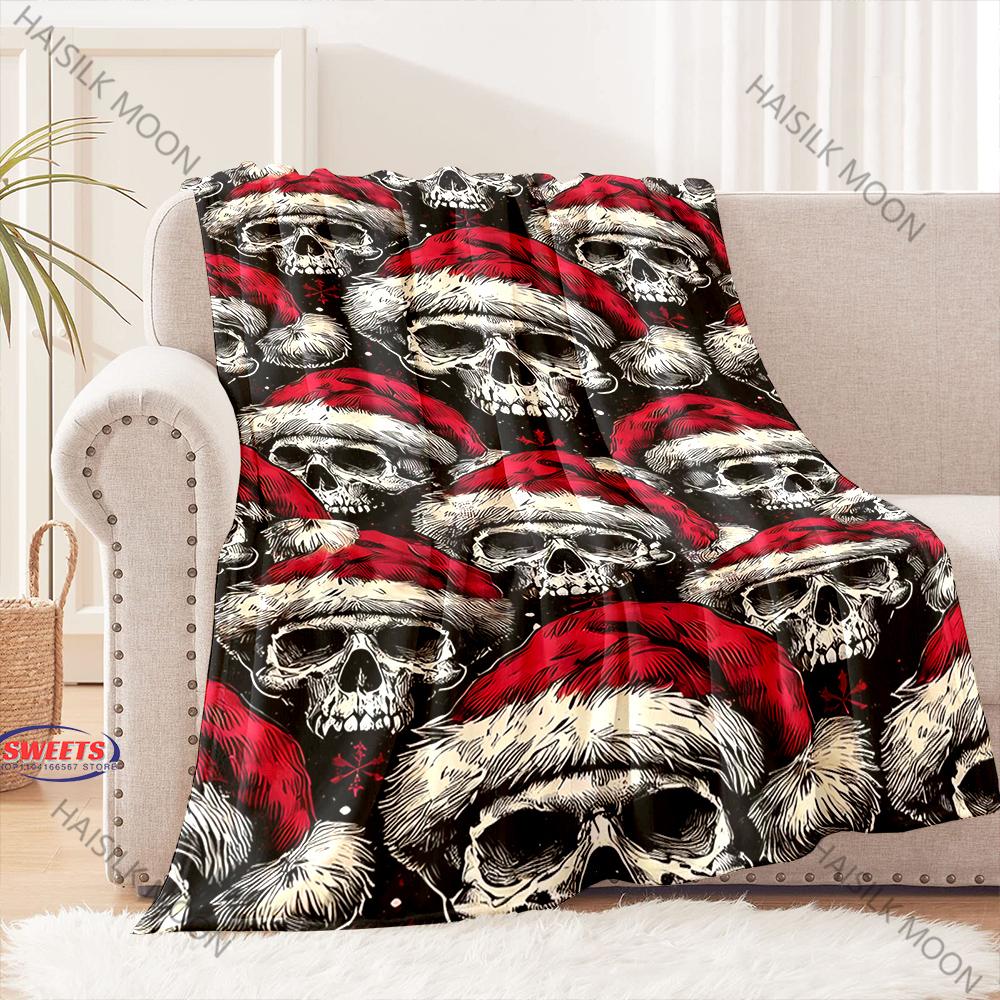 2025 New Christmas Theme Blanket Christmas Skull Print Four Seasons Blanket Christmas Gift for Boys and Girls,Family and Friends
