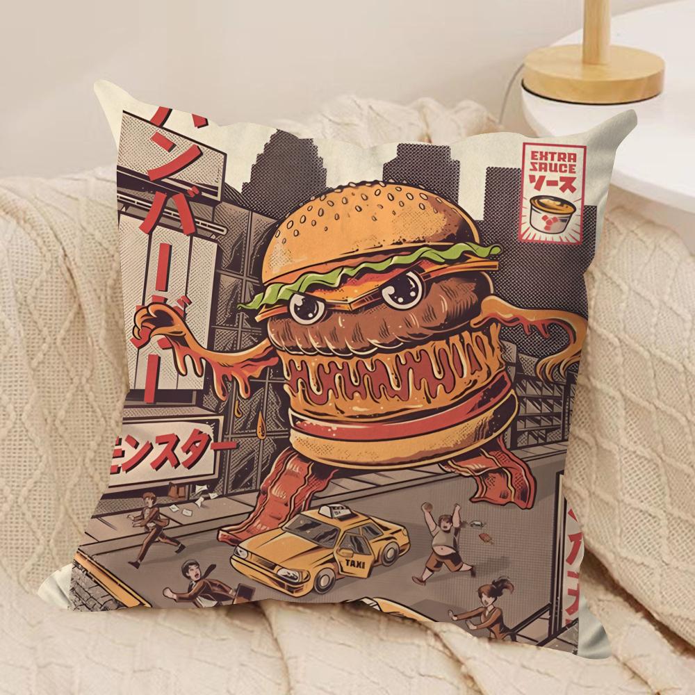 Food Disaster Cushion Cover Silky Short Plush Sofa Pillow Cover Hidden Zipper Soft Dustproof Case for Home Decor