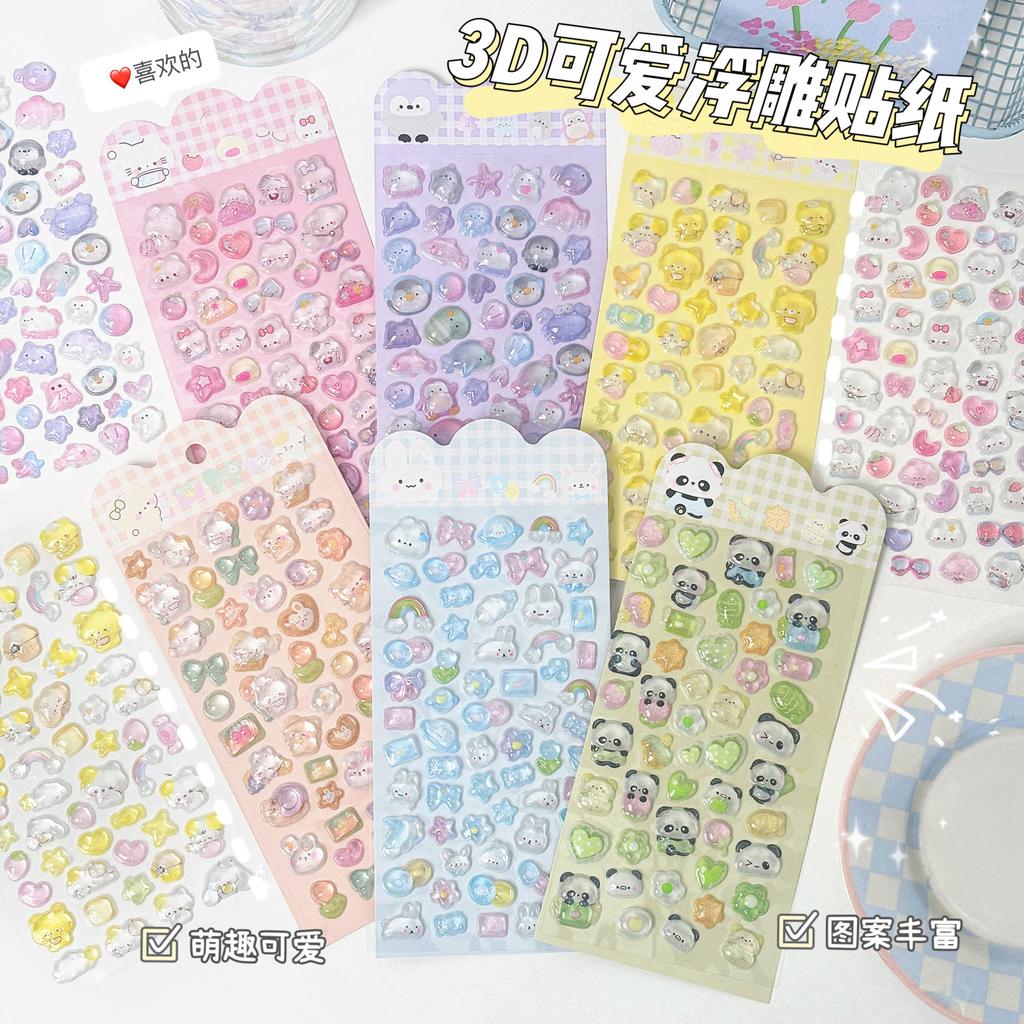 Kawaii 3D Relief Cartoon Droplet Decorative Stickers Fun Collage DIY Handmade Aesthetic Stationery Stickers