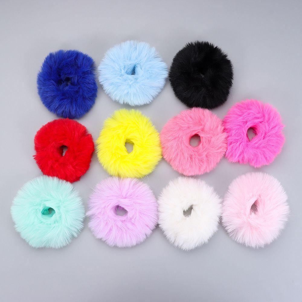 Fashion Women and Girls Hair Bobbles Faux Rabbit Fur Pom Pom Hair Tie Ponytail Holders Elastic  Hair Bands Fur Hair Scrunchies
