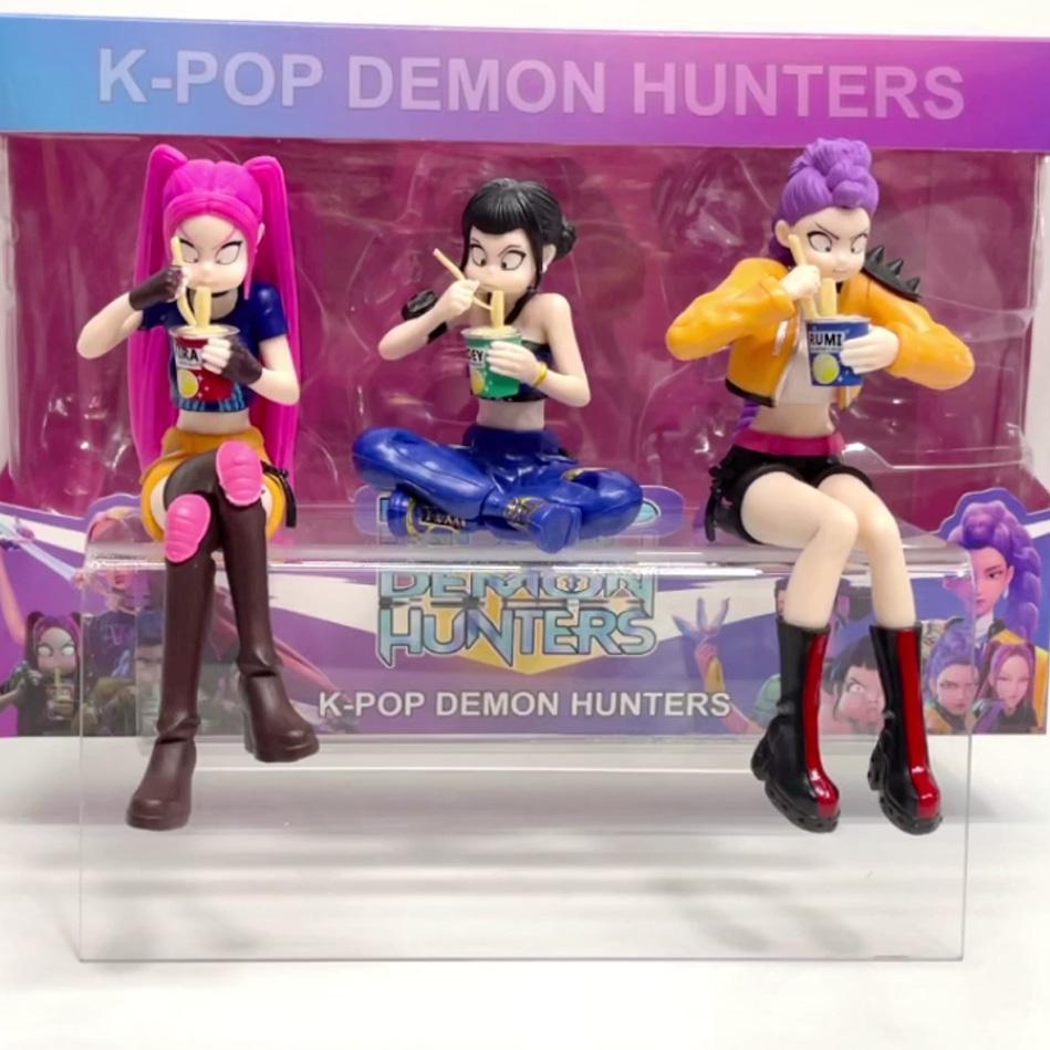 NEW Anime Kpop Demon Hunters Doll Toys Rumi Mira Zoey Action Figure Toy Sitting and Eating Instant Noodles Girl PVC Toy Gift