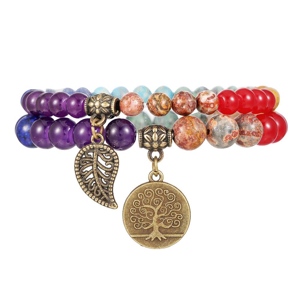

Life Tree Stone Bead Bracelet With Geometric Design For Travel Gift красный
