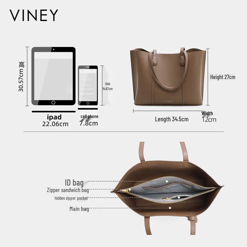 Viney Damen Leder-Tote-Bag mit großem Fassungsvermögen