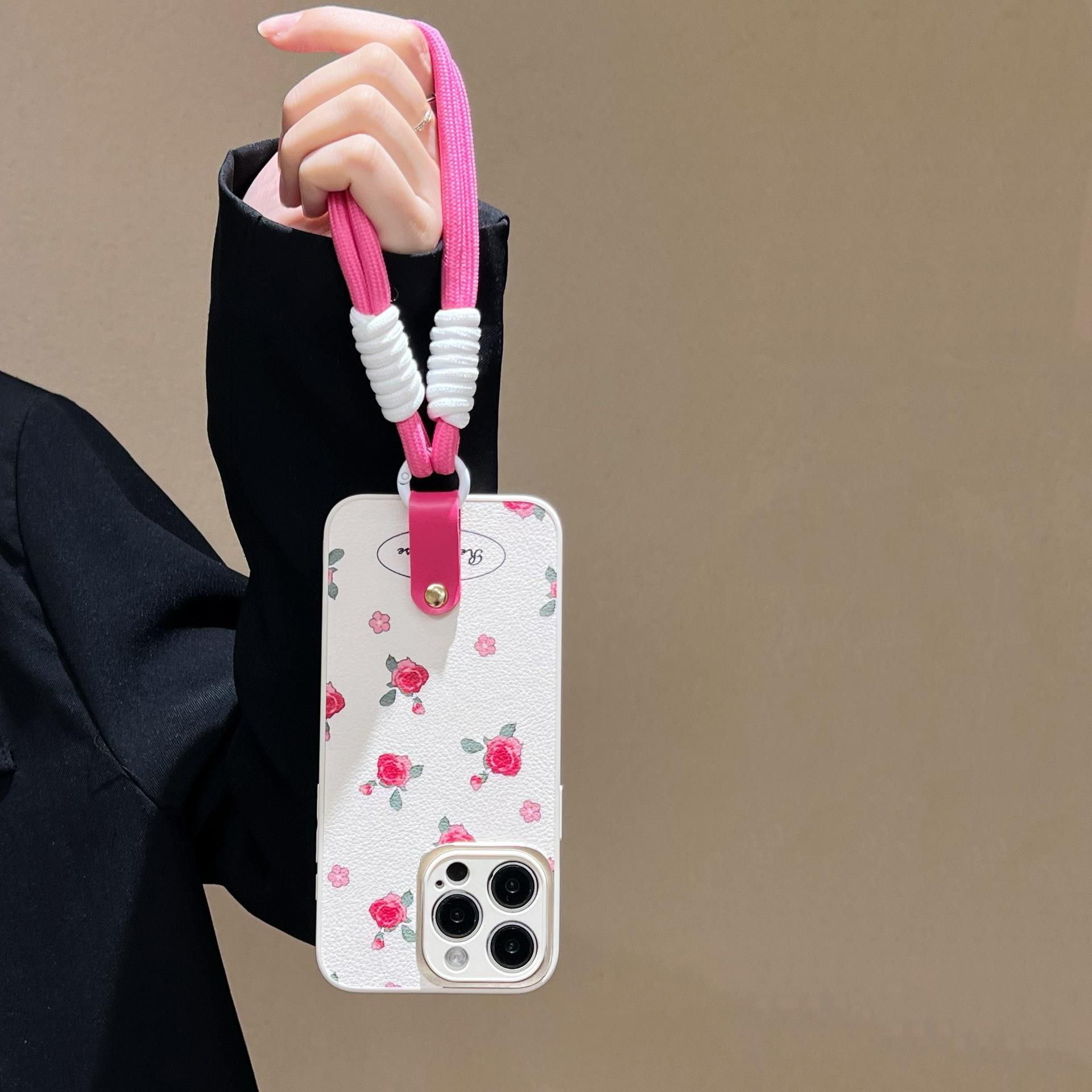 

Модный силиконовый чехол для телефона iPhone 15 14 13 12 11 Pro Max Plus 14Pro 15Pro IPones Rose Flower с шейным ремешком for iphone11(6.1 )