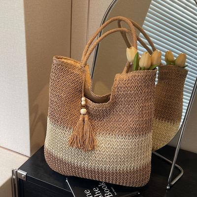 Large Capacity Commuter Leisure Straw Bag Women'S Seaside Vacation Beach Bag Woven Shoulder Tote Bag
