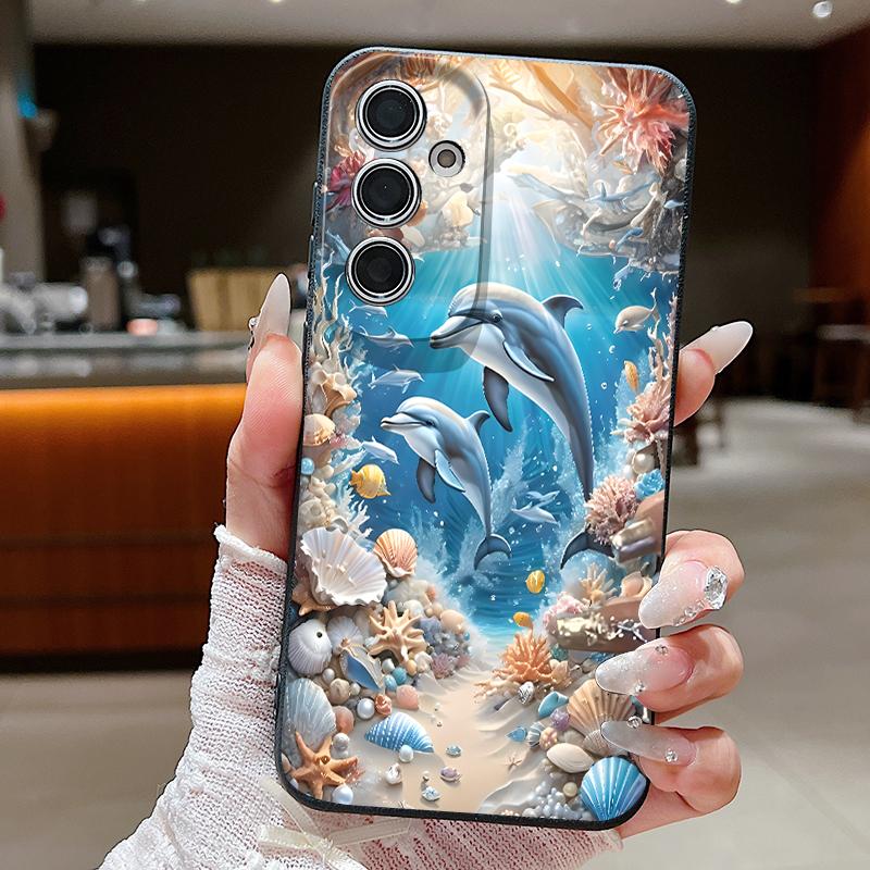 Starry Sea Dolphin Adventure Case For Samsung S26 S25 S24 Ultra S23 S22 S21 FE A15 A16 A17 A35 A36 A37 A54 A55 A56 A57 5G Leather Texture Cover