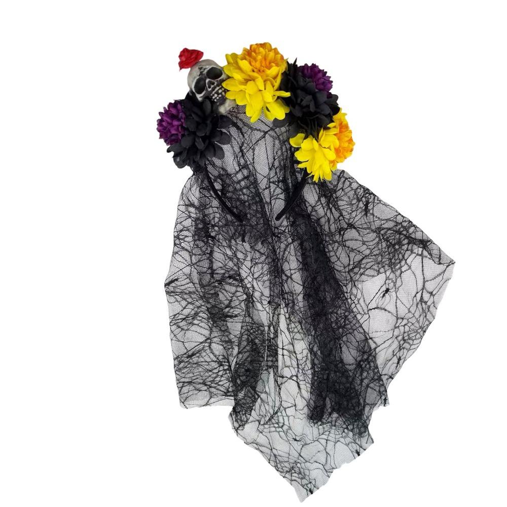 Floral Halloween Skull Hair Hoop Black Veil Ghost Festival Headpiece Halloween Party Style 8