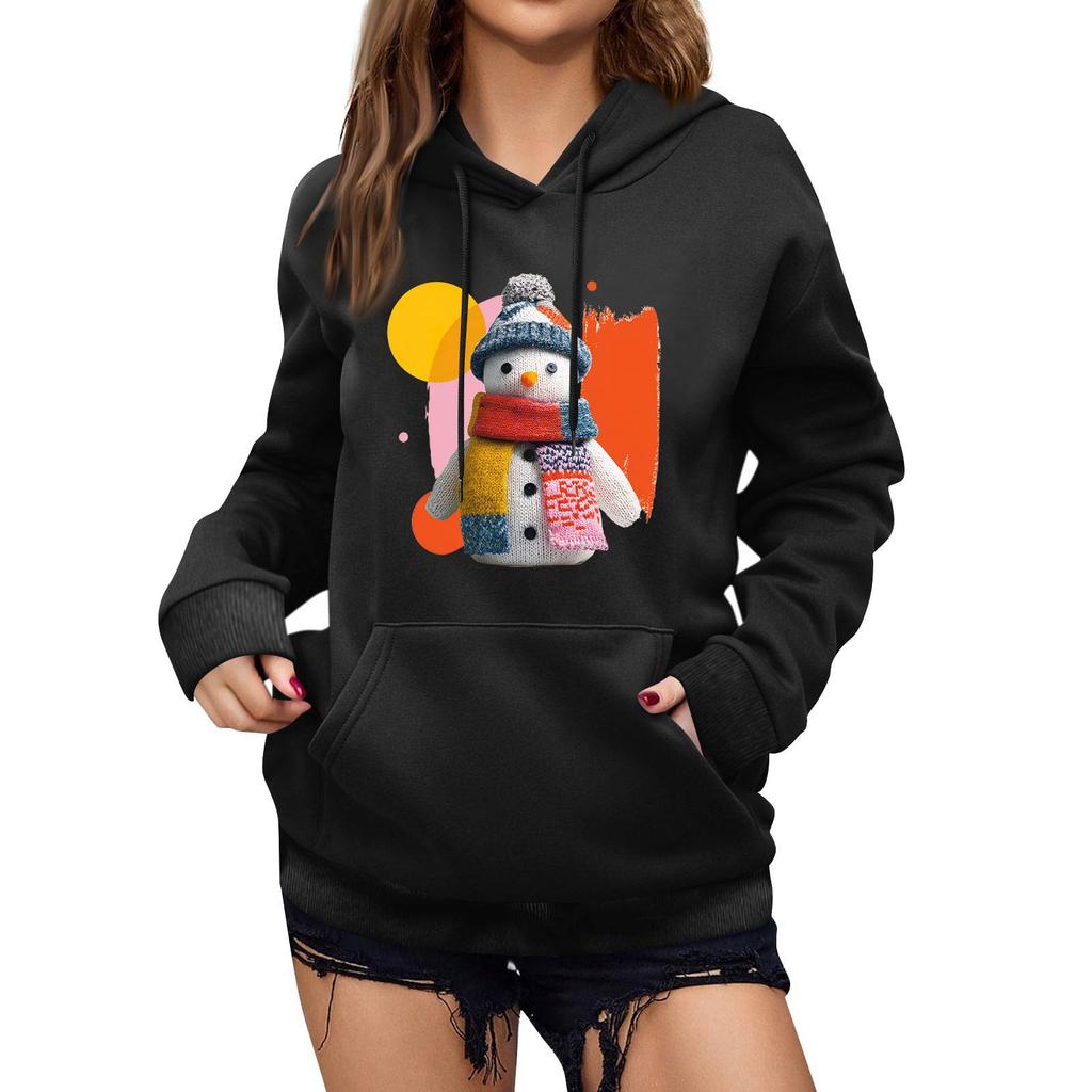 Women's Winter Christmas Printed Pullover Hooded Sweatshirt Fleece Long Sleeve Sweatshirt