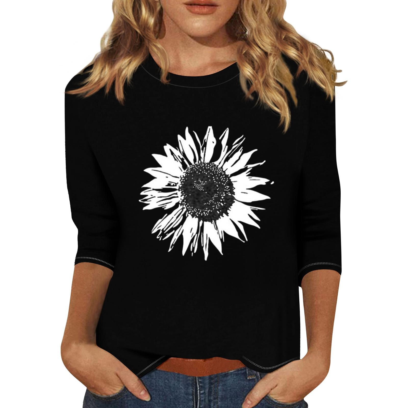 

Женская модная повседневная свободная футболка с круглым вырезом и рукавами 3/4 с принтом, женский топ S чёрный