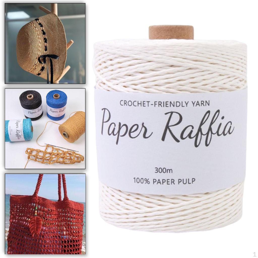Cotton Raffia Yarn 328 Yards Lightweight Round String Soft for Crocheting Bags DIY Crafts Beach Hat