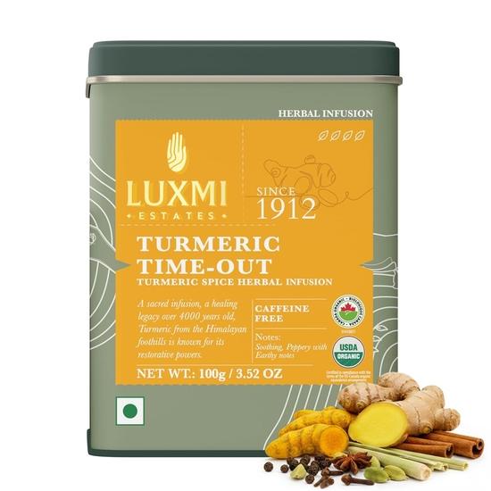 LUXMI Estates Turmeric Time-Out Tisana Erboristica Sfusa - Confezione da 100 g | Tisana Biologica Certificata USDA | 50 Tazze