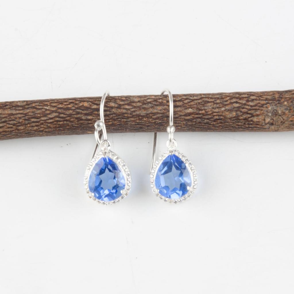 Tanzanite Gemstone 925 Sterling Silver Jewelry Zircon Drop/Dangle Earrings1.80" CZE-4-7