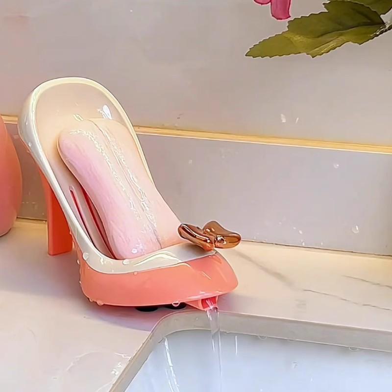 Punch-Free Draining High Heel Soap Dish - Suction Cup Holder for Bathroom