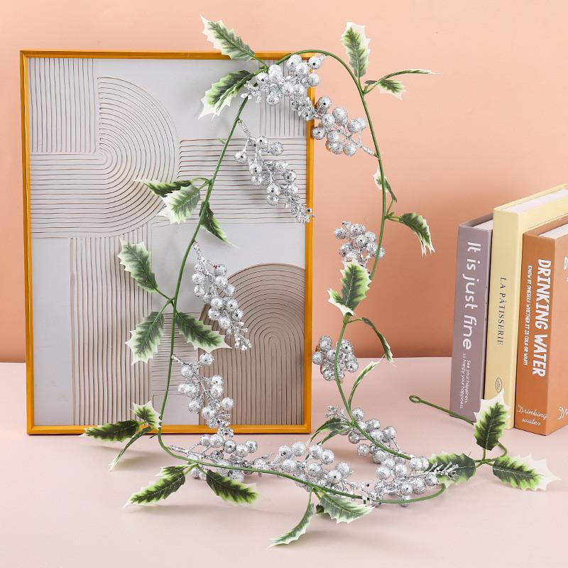 

Festive Christmas Wall Decoration With Foam Leaves And Sparkling Berries For Celebrations Silver